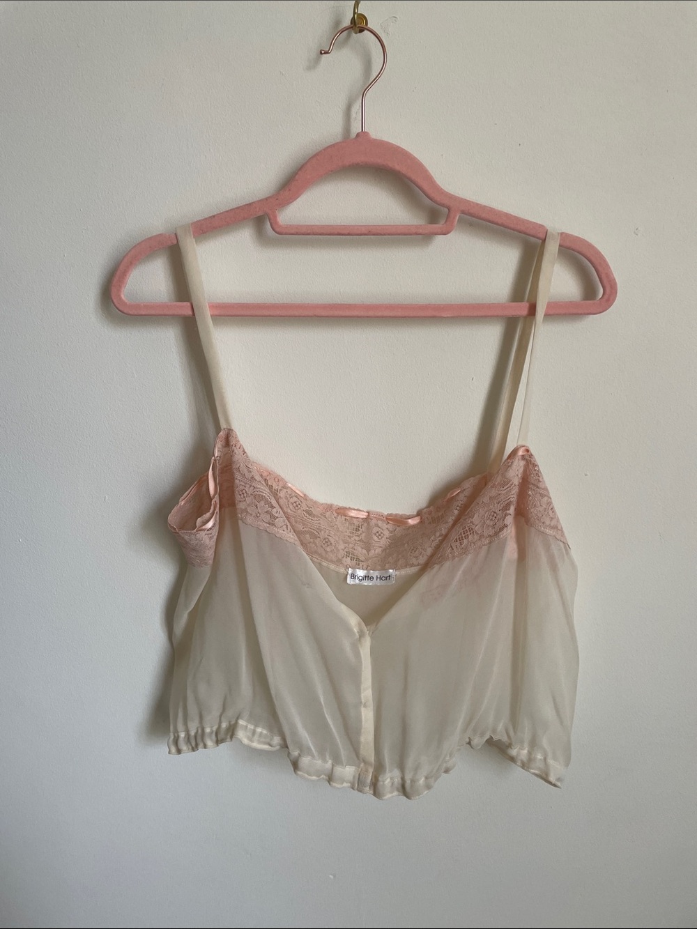 Sheer Two-Tone Lace Trim Camisole - Blush & Cream